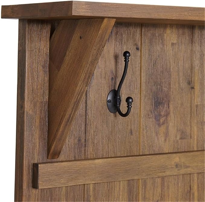 Alaterre Furniture Bethel Wall Mounted Coat Rack & Bench Set – Rustic 40-Inch Entryway Organizer with 5 Coat Hooks, Solid Wood Seat & Storage Shelves for Mudroom or Foyer (Natural Aged Brown)