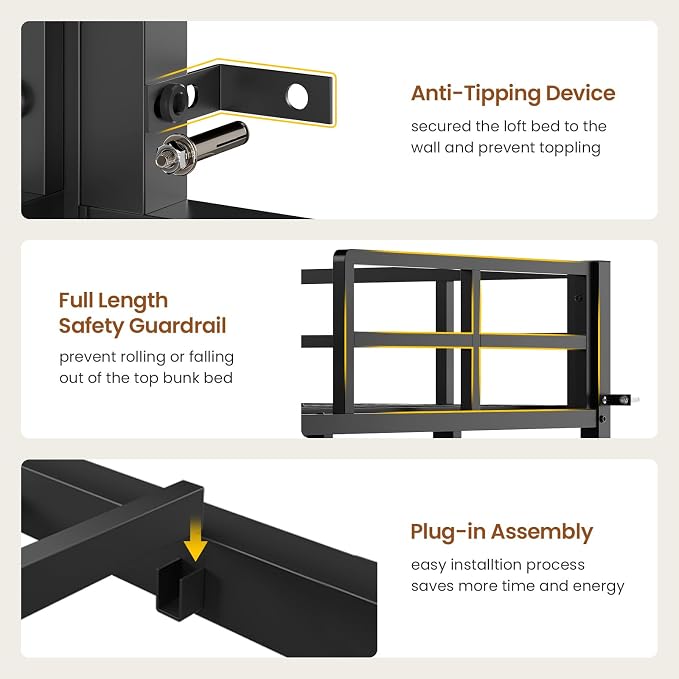 VIAGDO Bunk Bed Twin Over Twin with Charging Station and LED Lights, Heavy Duty Metal Bunk Bed with Desk and 3 Storage Drawers, Utility Storage Shelf and Boxes, No Box Spring Needed, Black