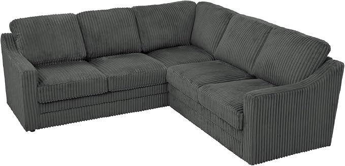 89 Inches Corduroy Sectional Sofa with High Density Sponge, Modern 5 Seats Corner Couch with Deep Seat, Comfy Modular L Shaped Couch with Comfortable Back Cushions for Living Room, Grey