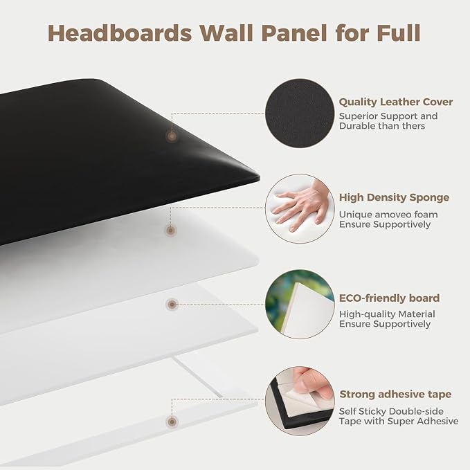 Upholstered Headboard Queen - Bed Backboard, Dark Brown Faux Leather Panels, 24 x 12 Inches Each, 6-Piece Set, Modern Headboard Queen Design, Easy to Assemble, Perfect for Beds