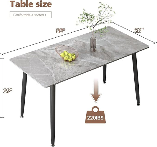 55" Grey MatteGlossy Rectangular Sintered Stone Dining Table | Versatile kitchen furniture for indoor and outdoor placement, matched with adjustable silent foot pads.