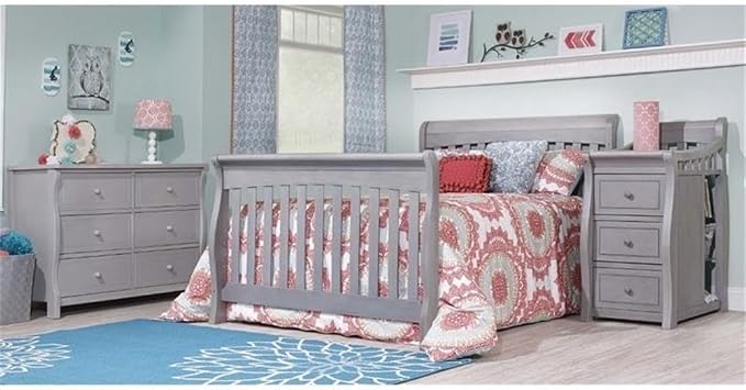 Pemberly Row 73" x 35" 4-in-1 Convertible Crib and Changer Set, Solid Wood Construction, JPMA Certified, Weathered Gray