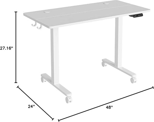 Cubiker Standing Desk, 48x24 Inches Sit Stand Home Office Desk, Electric Stand up Desk, Adjustable Desk with Splice Board, White Frame/White Top