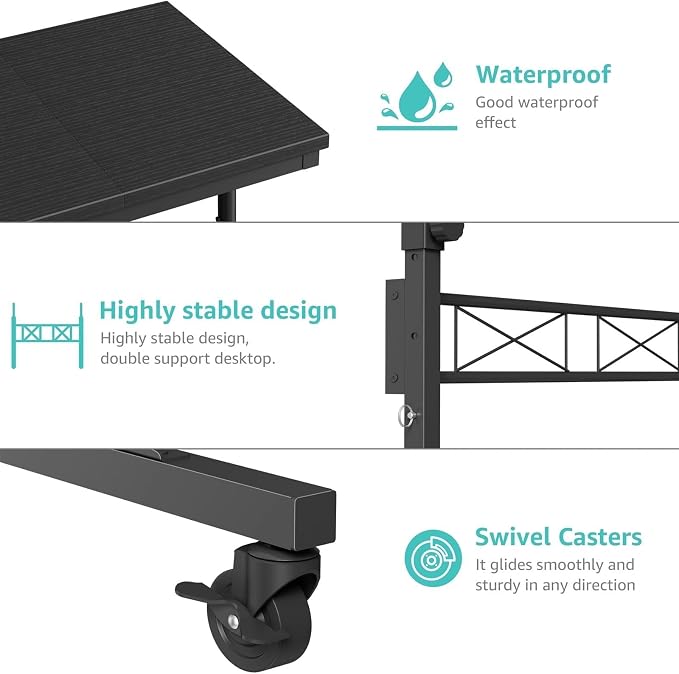 WINAZ Small Portable Rolling Standing Desk - 32 Inch Adjustable Height Mobile Teacher Podium on Wheels for Classroom, Stand Up Desks for Treadmill Walking Pad, Couch Sofa Side Laptop Table, Black