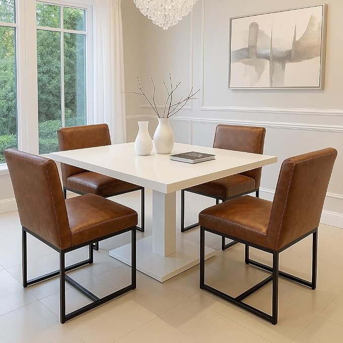 HNY Modern Dining Chairs Set of 2, Upholstered Leather Dining Room Chairs with Ergonomic Back & Metal Frame for Home, Kitchen, Apartment, Brown