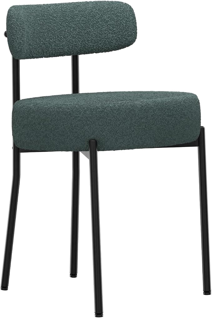 DYHOME Green Dining Chairs Set of 6, Mid-Century Modern Dining Chairs, Kitchen Dining Room Chairs, Curved Backrest Round Upholstered Boucle Sherpa Dining Chair with Black Metal Legs