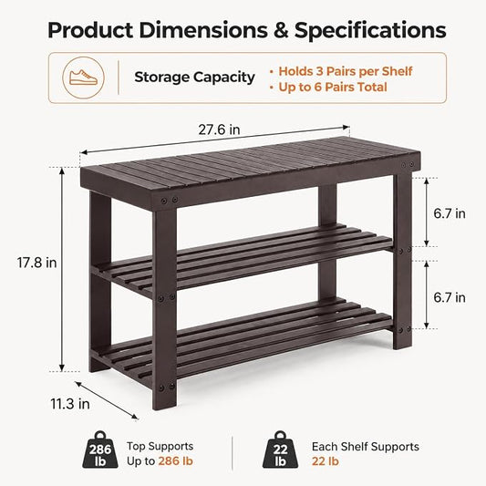 Shoe Rack Bench, 3-Tier Shoe Storage Organizer for Entryway , Shoe Shelf for Small Spaces, Multi-Functional Side Table Plant Stand, Shoe Stand for Bedroom, Living Room, Closet, Front Door, Brown