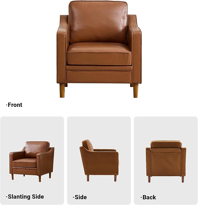 Kingfun Accent Chair Set of 2, Living Room Chairs, Faux Leather Reading Armchair, Mid Century with Solid Wood Foot, Upholstered Modern Decor for Bedroom, Apartment