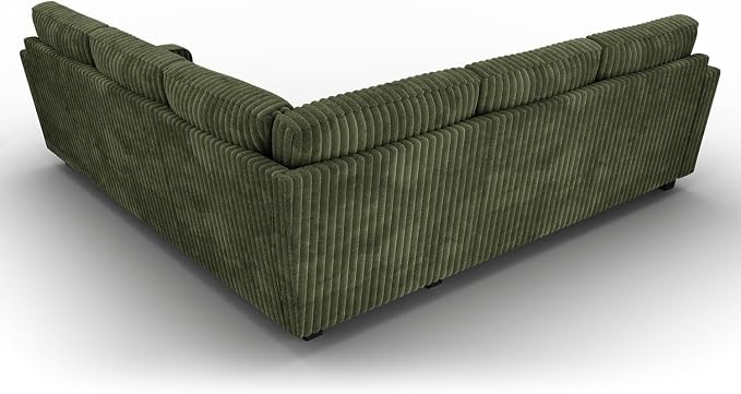 HONBAY Corduroy Convertible Sectional Sofa L Shaped Corner Couch Reversible Sectional Couches for Living Room,Green
