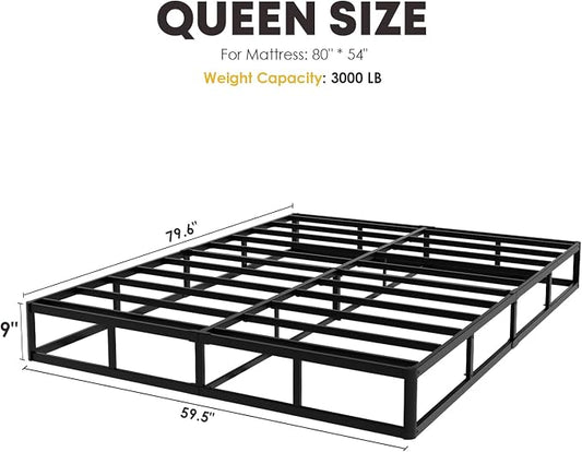 YORMDMO Queen Size Box Spring, 9 Inch Height-Profile Box Springs with Washable Cover, Heavy Duty Metal Mattress Foundations Easy Assembly Noise-Free