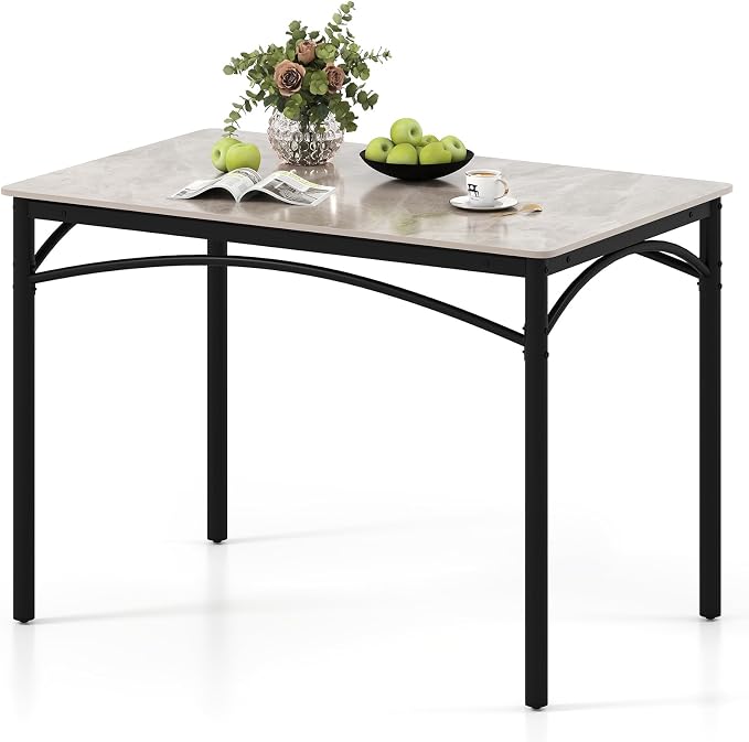 GOFLAME 43” Sintered Stone Dining Table for 4, Rectangular Kitchen Table with Faux Marble Tabletop and Metal Frame, Modern Dining Room Table for Kitchen, Living Room, Restaurant