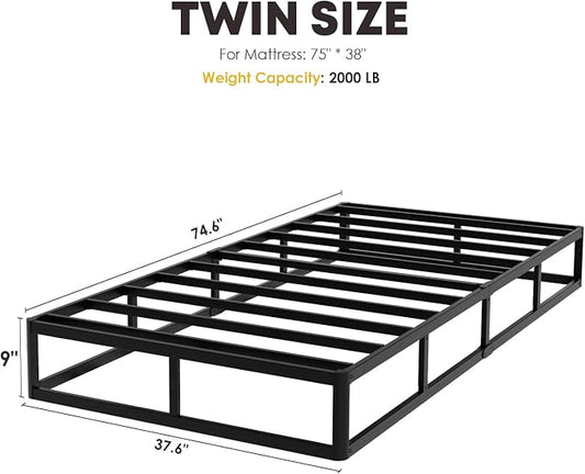 YORMDMO 9 Inch Box Spring, Twin Size Box Springs with Fabric Cover, Heavy Duty Metal Height Pprofile Mattress Foundations Easy Assembly 3000 lbs Capacity