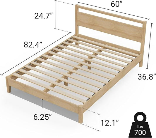 LIFEMENT Signature Wood Platform Bed Frame with Headboard, Essential, Noise Free, Under Bed Storage, No Box Spring Needed, Easy Assembly (Natural, Queen (U.S. Standard))