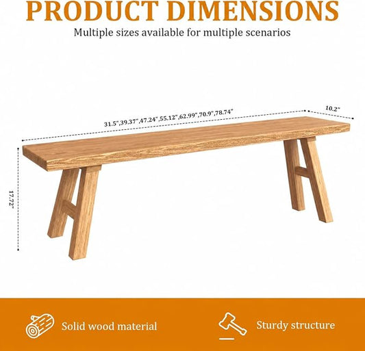 55" Extra Long Solid Wood Entryway Bench - Premium Elm Wood Farmhouse Dining Bench for Large Spaces, Hallway, Kitchen - Antique Brown Finish