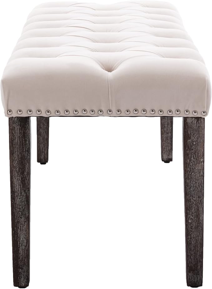 KCC Button-Tufted Ottoman Bench, Upholstered Bedroom Benches Velvet Footrest Stool Accent Bench for Entryway Dining Room Living Room Bedroom End of Bed, Beige