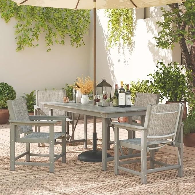 UDPATIO HDPE Patio Dining Chairs Set for 4 with Teslin Fabric - Heavy Duty Outdoor Chairs for Poolside, Deck, Garden, Backyard - All-Weather Resistant Seating,Light-Grey