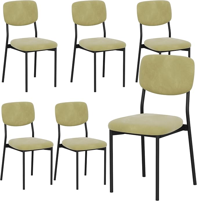 Einhomn Upholstered Dining Chairs Set, Modern Stackable Dining Room Chairs with Soft Velvet Backrest, Kitchen Chairs with Sturdy Metal Legs for Living Room, Restaurant, Set of 6,Light Green