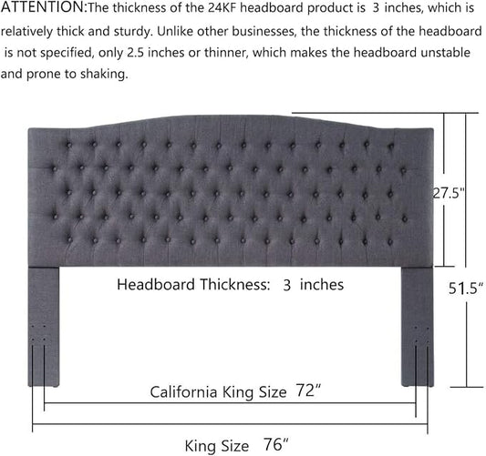 24KF Upholstered Tufted Button Linen Fabric Headboard,Comfortable Fashional Headboard King/CA King Size,Dark Gray