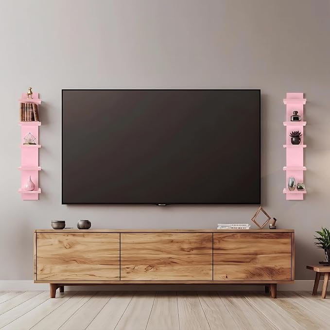 Homaterial 5 Tier Wall Shelf Unit, Decorative Wall Mount Vertical Shelving,Modern Column Floating Shelves for Bedrooms, Living Rooms 36.6" Height Pink
