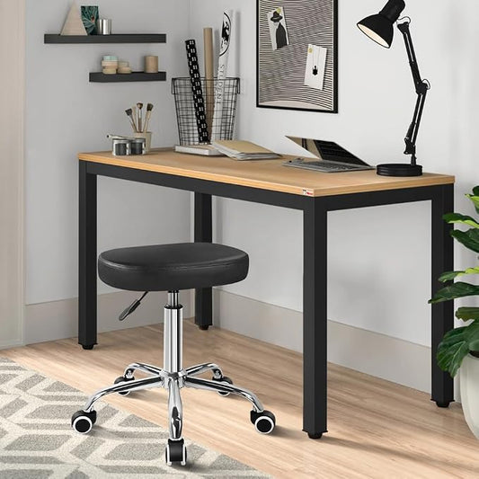 KKTONER Square Rolling Stool Swivel Height Adjustable Stool for Office Salon Home Coffee Shop Bar SPA Chair Black