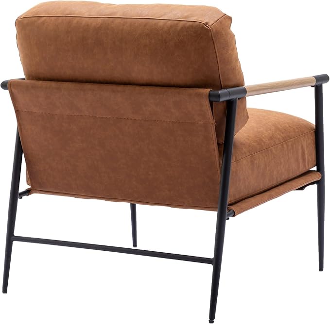 DUOMAY Mid-Century Modern Accent Chair Set of 2 Armchair Brown PU Leather Sofa Lounge Bedroom Chair with Metal Leg for Living Room Reading Office