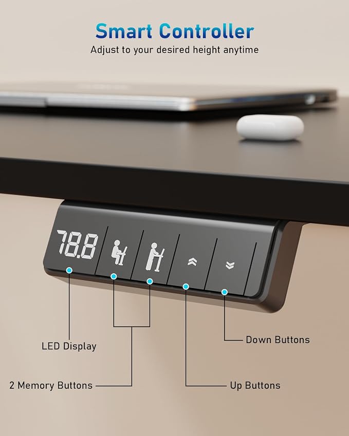 32" Small Electric Rolling Standing Desk Adjustable Height, Mobile Sit Stand up Desk with Lockable Casters for Home Office & Computer Workstation, Splice Board, 2 Hooks, Black Frame/Black Top