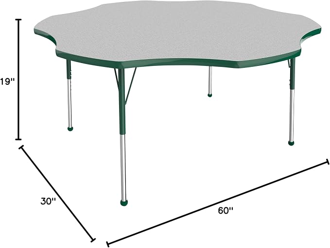 Factory Direct Partners 10090-GYGN Flower Activity School and Office Table (60"), Standard Legs with Ball Glides, Adjustable Height 19-30" - Gray Top and Green Edge