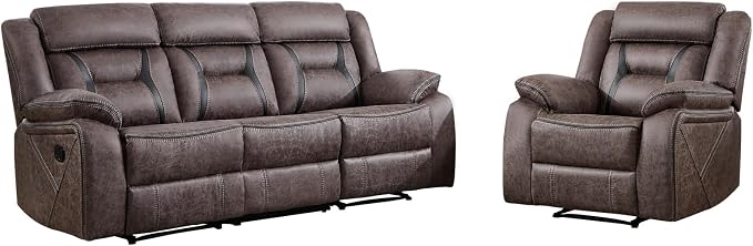 EBELLO Manual Recliner Sofa Set, Faux Leather Reclining Living Room Furniture Set, Included Recliner Chair and 3 Seat Manual Recline Sofa, Grey