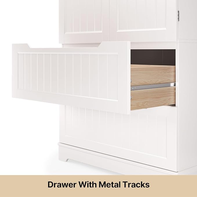 Gizoon 63" Tall Kitchen Pantry Cabinet with Drawers for Dining Room, Food Pantry Storage Cabinet with 6 Doors Shelves for Snack and Spice, Large Craft Storage Cabinet for Craft Room, White, Painted
