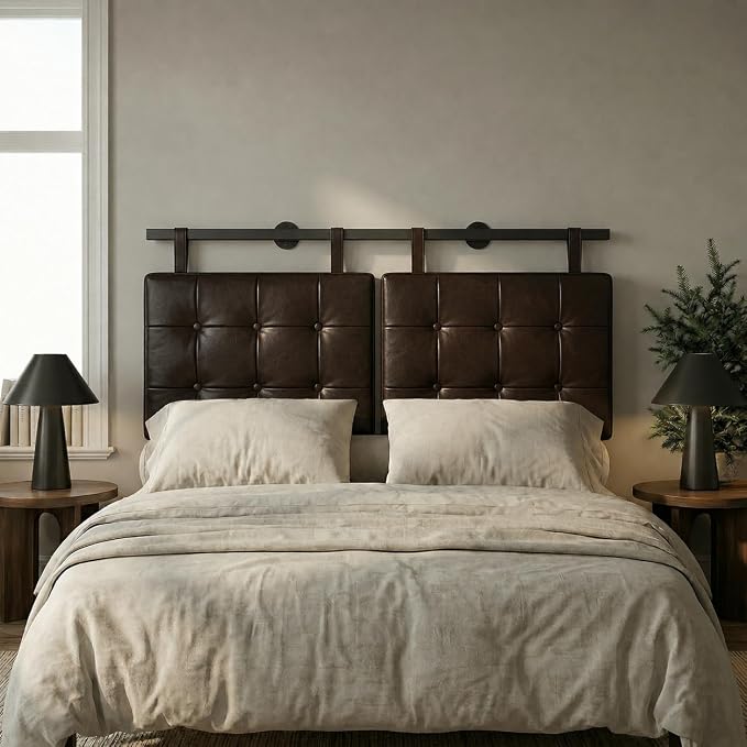 Queen Headboard only, Wall Mounted Headboard for Adjustable Bed, Hanging Head Board for Queen Size Bed Button Tufted Upholstered Headboard Cabeceras De Cama for Bedroom, Dorm, Dark Brown Faux Leather