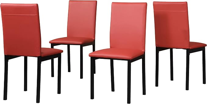 Roundhill Furniture 5 Piece Citico Metal Dinette Set with Laminated Faux Marble Top, White Table with Red Chairs