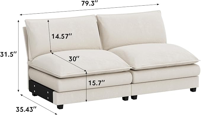 Homall Modular Sectional Sofa, Sofa Couch with Reversible Ottoman, DIY Combination Chenille Deep Seat Cloud Couch for Living Room, Apartment (White, 2-Seat)