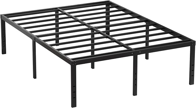 EMODA 20 Inch Queen Bed Frame No Box Spring Needed Heavy Duty Metal Tall Platform Bed Frame Queen Size with Large Storage Space, Easy Assembly, Black