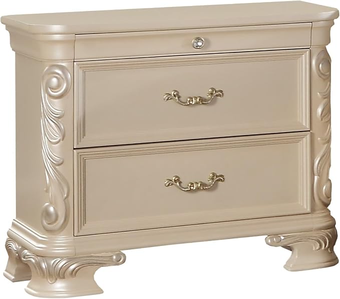 First of a Kind Victoria Off White Traditional 4 Piece Queen Bedroom Set with Upholstered Tufted Headboard Elegant European Inspired Design Coordinated Furniture Collection