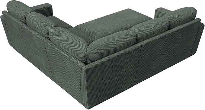 HONBAY Modular Sectional Sleeper Sofa with Pull Out Bed, Corduroy L Shaped Couch with Storage, Sectional Couches for Living Room, Green