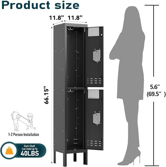 BUTISOW Metal Lockers - 66" Height Steel Lockers for Employees with 2 Door Storage Locker with Card Slot for Employees Gym School Home Office Garage - Assembly Required
