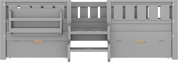 Bellemave Twin Size Kids Bed with high Rails and with Built-in Bookshelf and Drawers for Kids, Girls, Boys, Wood Montessori Bed Without Door, Gray