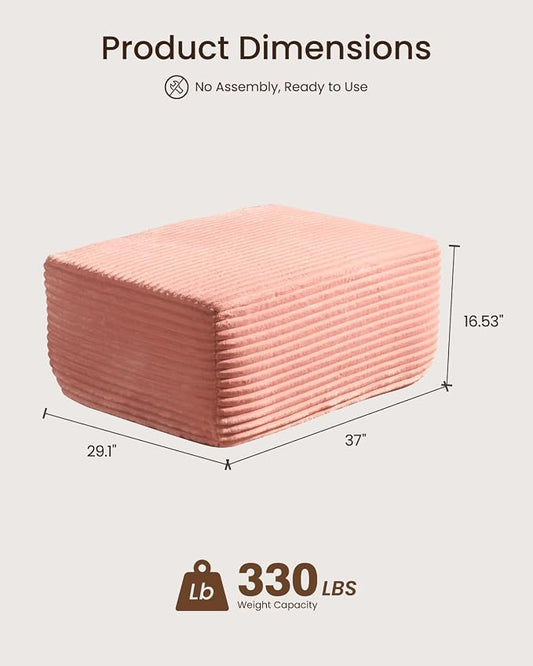37" Plush Boneless Ottoman, Upholstered Cloud Footrest for Boneless Couch in a Box,Oversize Poufs for Living Room & Bedroom Sofa Ottoman,Comfy Seating with Dense Foam, Pink (Plush Corduroy Fabric)