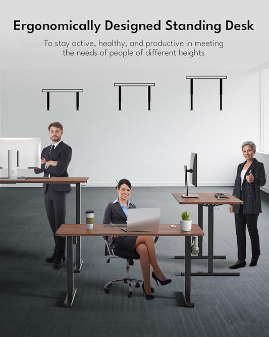Standing Desk, Height Adjustable Electric Stand up Desk, 48 x 24 Inches Sit Stand Home Office Desk with Splice Board, Black Frame/Walnut Top