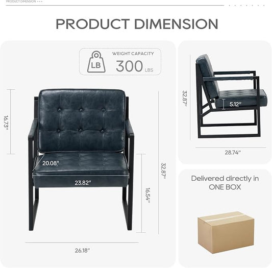 COLAMY Modern Accent Chair, Accent Arm Chair for Living Room, Comfy Leather Armchair with Metal Legs for Bedroom Reception Waiting Room, Blue