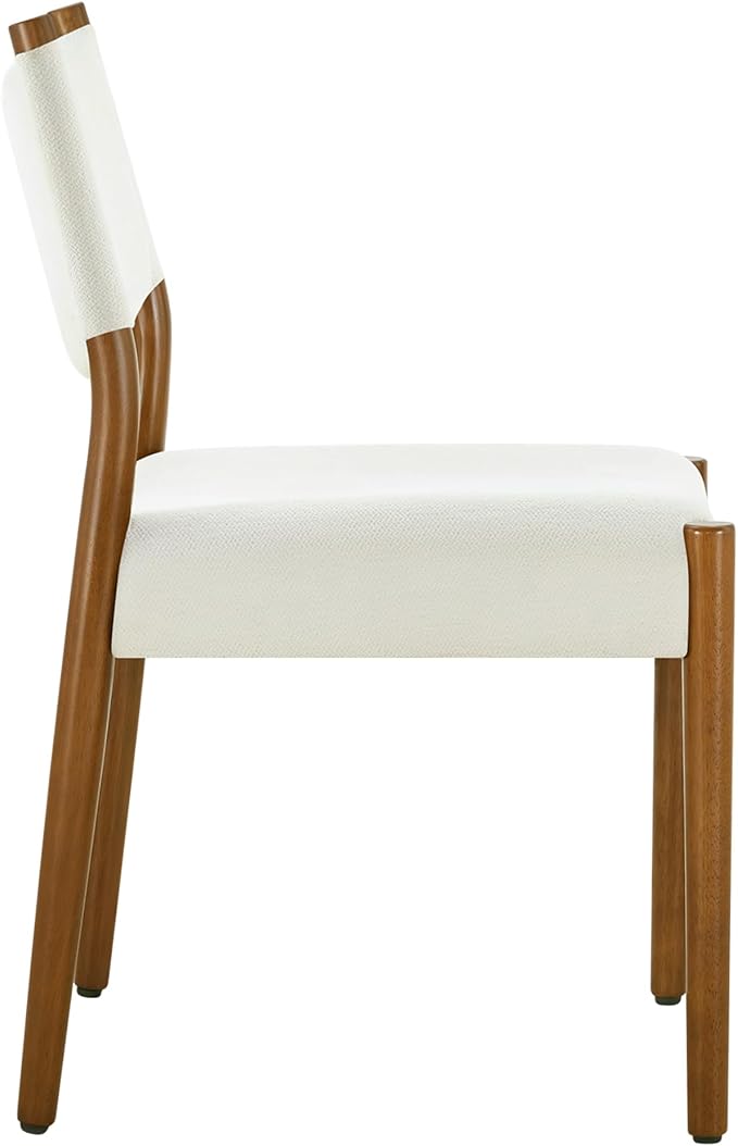 KISLOT Upholstered Dining Chairs Set of 2, Solid Wood Armless Kitchen Chairs with Soft Polyester Fabric, 18.9" Seat Height, Modern Dining Room Seating, 300 lbs Capacity, Linen