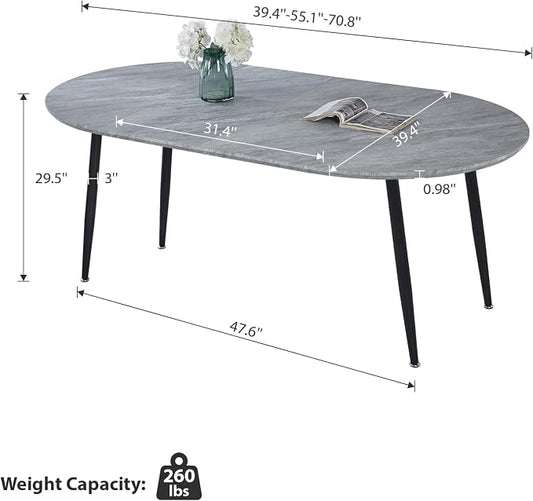 Extendable Round Dining Table for 4 6 Wooden Dining Room Table 39" to 70" Modern Kitchen Table for Dining Room Office Expandable Oval Dinner Table with MDF Top and Wood Legs Grey