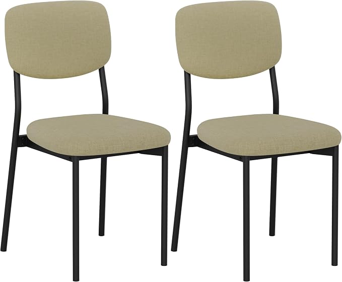 Einhomn Upholstered Dining Chairs Set, Modern Stackable Dining Room Chairs with Soft Velvet Backrest, Kitchen Chairs with Sturdy Metal Legs for Living Room, Restaurant, Set of 2,Beige Linen