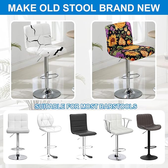 Levoberg Bar Stools Cover Set of 2 Printed Armless Swivel Barstools Slipcovers with Backs Stretch Square Counter Height Bar Stools Covers Mid Low Back Chair Cover for Kitchen Dining Room Bar #17