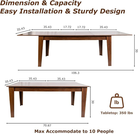 Extendable Dining Table for 6-10 People,70.87''-106.4''Modern Space-Saving Wood Kitchen Table,Rectangle Folding Conference Meeting Table for Living Meeting Room Kitchen,Walnut