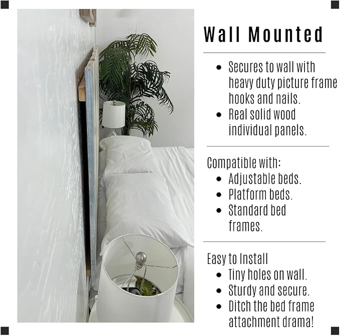 Barn Walls Solid Wood Headboard King Size, Blue Powderwash Finish with Smooth Natural Wood Grain, Handcrafted Wall-Mounted Panel Head Board, Adjustable Height, Modern Farmhouse Bedroom, Built to Last
