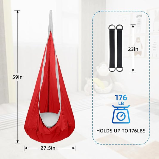 Kids Swing Seat Hammock Chair Indoor Outdoor Hanging Chair for Children,Soft & Safe with High Weight Capacity, Easy Install Perfect for Bedroom, Garden, Playroom (Red)