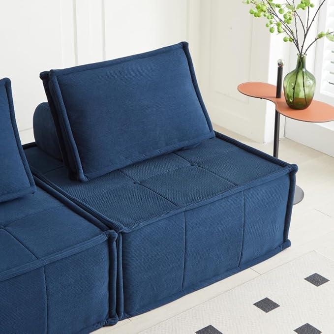 PurrJoys Modular Sectional Loveseat, 2-Piece Deep Seat Corduroy Lounge Sofa with Movable Cushions, Small Loveseat Couch for Living Room, Bedroom, Apartment, Blue