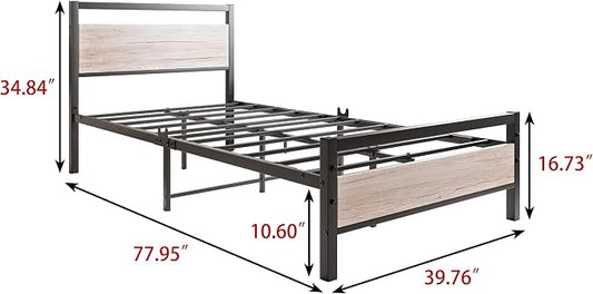 BOFENG Twin Bed Frame with Wood Headboard Farmhouse Bed,Heavy Duty Metal Platform Bed Frames No Box Spring Needed,Firm Mattress Foundation Steel Slat Support Easy Assembly(Natural Oak)