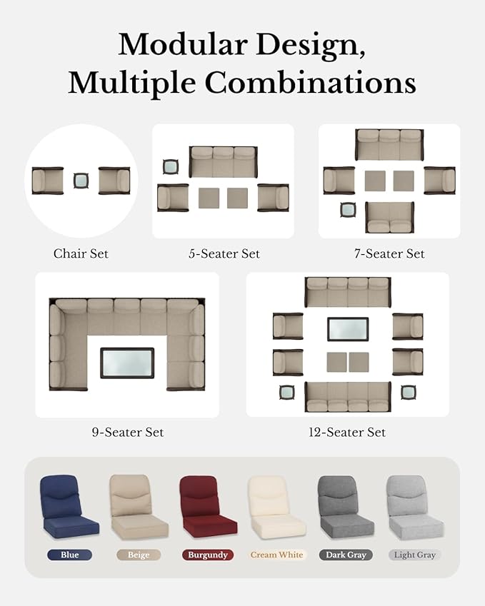 HILLGA Luxury Outdoor Furniture High Back Patio Sofa, Oversized 3-Seater Couch with 6'' Thick Cushions, Ideal for Porch, Poolside, Deck, and Yard (Beige)